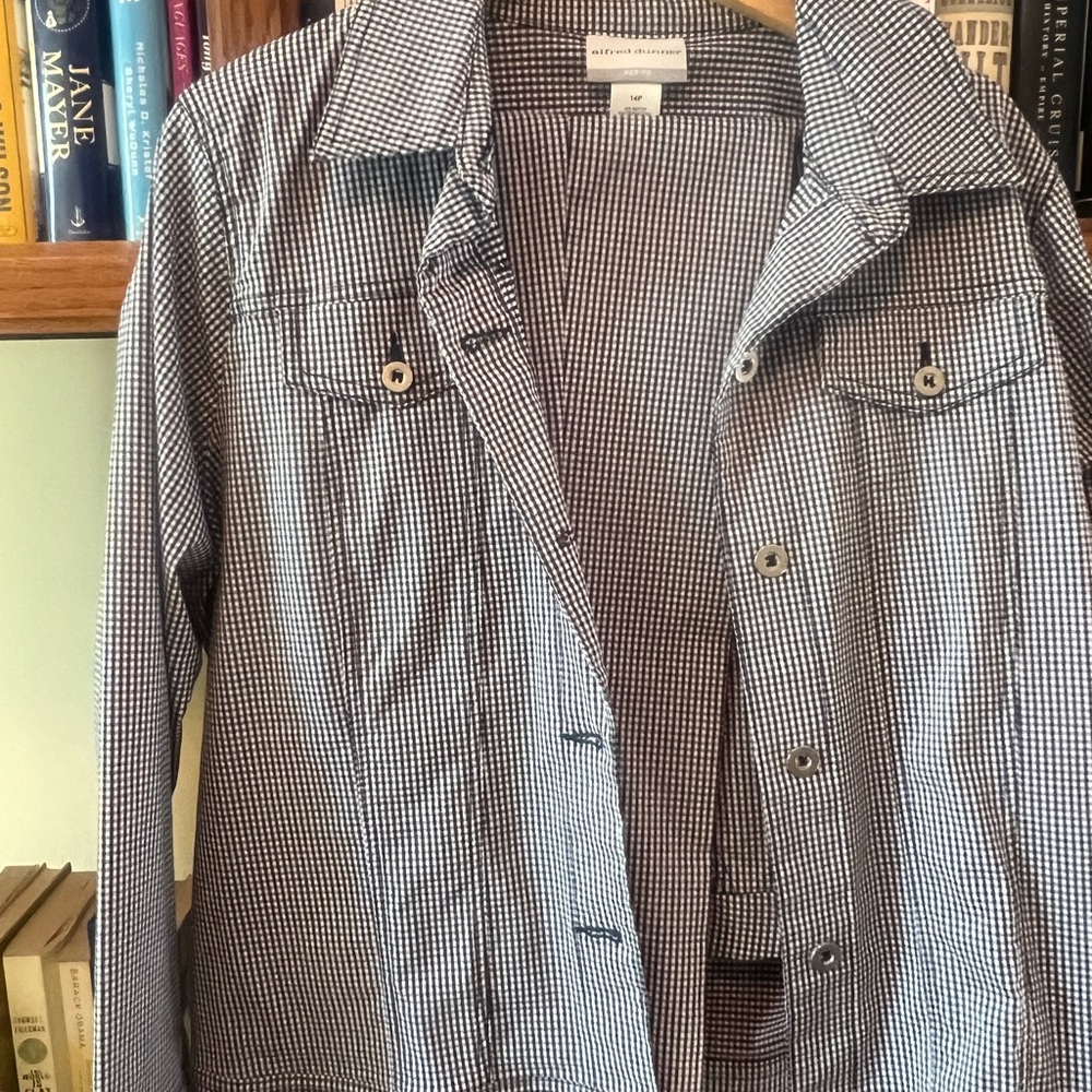 Alfred Dunner Navy Checkered Jean Jacket